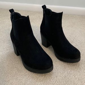 black suede booties with heel